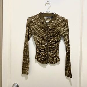 DKNY Sheer Tie Dye Long Sleeve Zip Up Olive XS